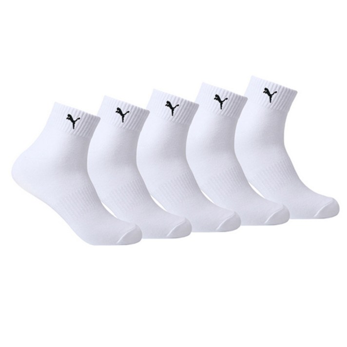 푸마 남성용 이중쿠션 쿼터 중목 스포츠 양말 5족 PUE31013C, WHITE