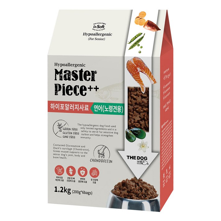 더독 노령견용 닥터소프트 명작 하이퍼 알러지 습식 사료, 연어, 1.2kg