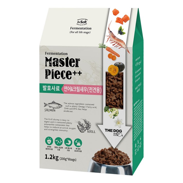 더독 전연령용 닥터소프트 명작 발효 크릴새우 습식 사료, 연어, 1.2kg