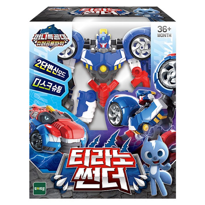 미니특공대 슈퍼공룡파워 티라노 썬더 로봇 장난감, 혼합색상