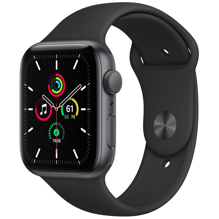 Apple 애플워치 SE, GPS, 스페이스 그레이 알루미늄 케이스, 블랙 스포츠 밴드