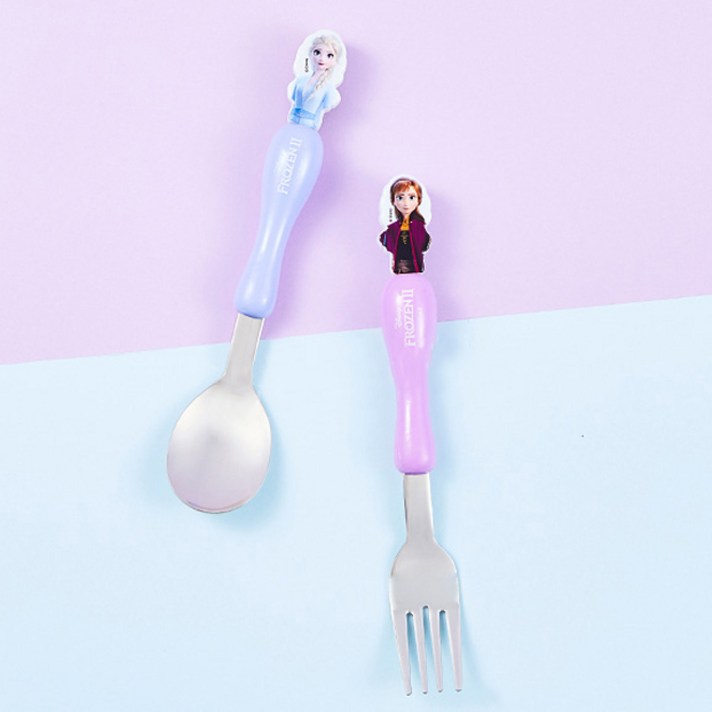 릴팡 겨울왕국2 마스코트 스푼 + 포크 세트, 혼합 색상, 1세트