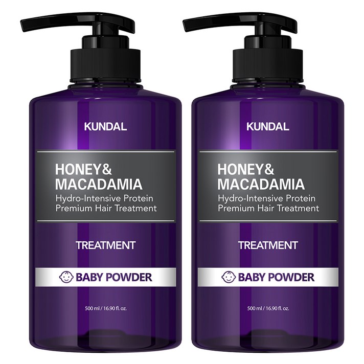 쿤달 허니 앤 마카다미아 헤어 트리트먼트 베이비파우더향, 500ml, 2개