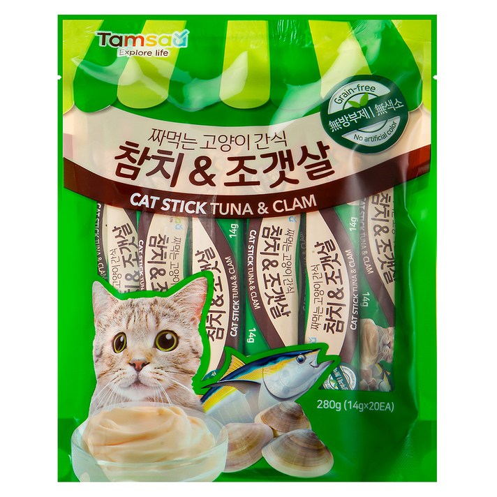 탐사 짜먹는 고양이간식, 참치 + 조갯살 혼합맛, 20개입