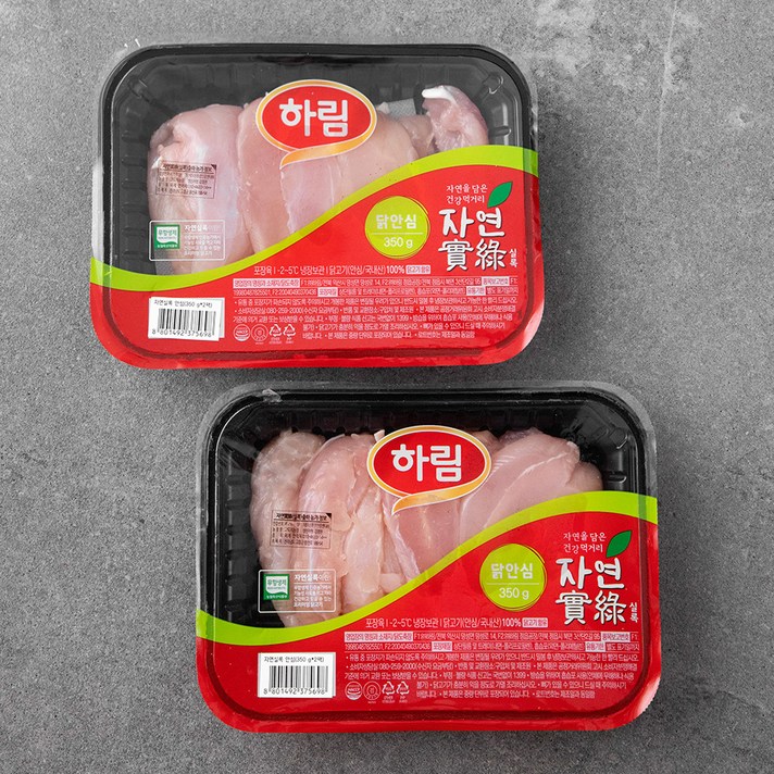 하림 무항생제 인증 자연실록 닭 안심 (냉장), 350g, 2팩