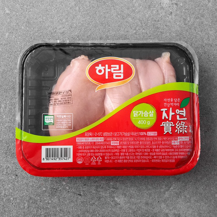 하림 자연실록 무항생제 인증 닭가슴살 (냉장), 400g, 1개