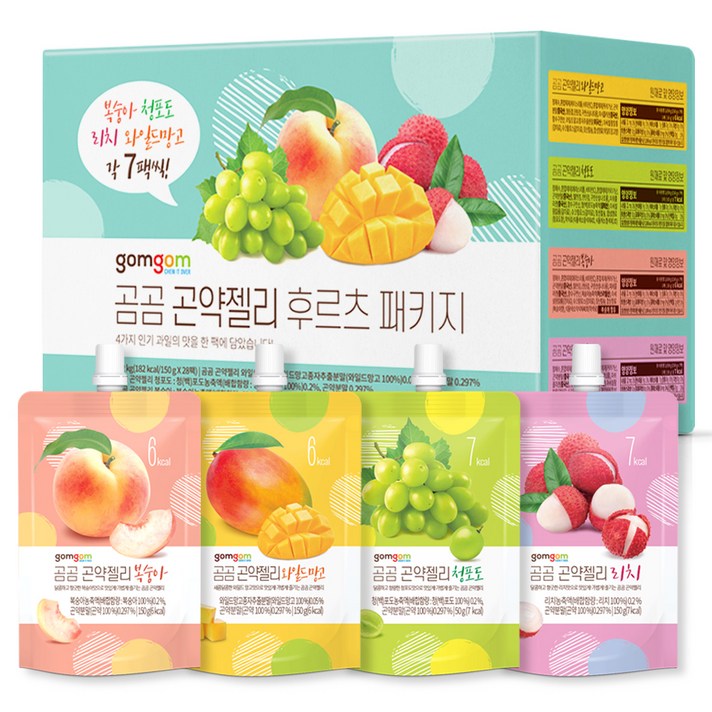 곰곰 곤약젤리 복숭아 150ml x 7p + 와일드 망고 150ml x 7p + 청포도 150ml x 7p + 리치 150ml x 7p 세트, 1개