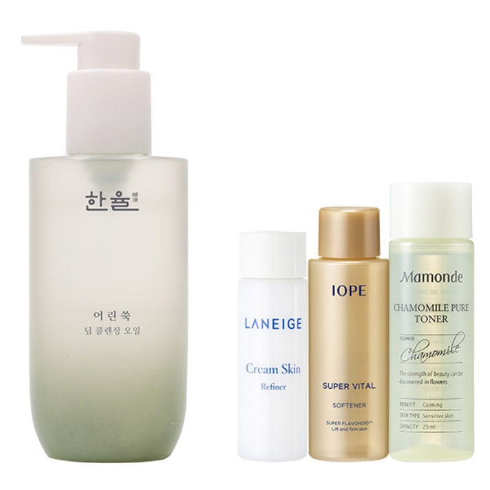 한율 어린쑥 딥 클렌징 오일 200ml + 아모레퍼시픽 기초케어 3종, 1세트