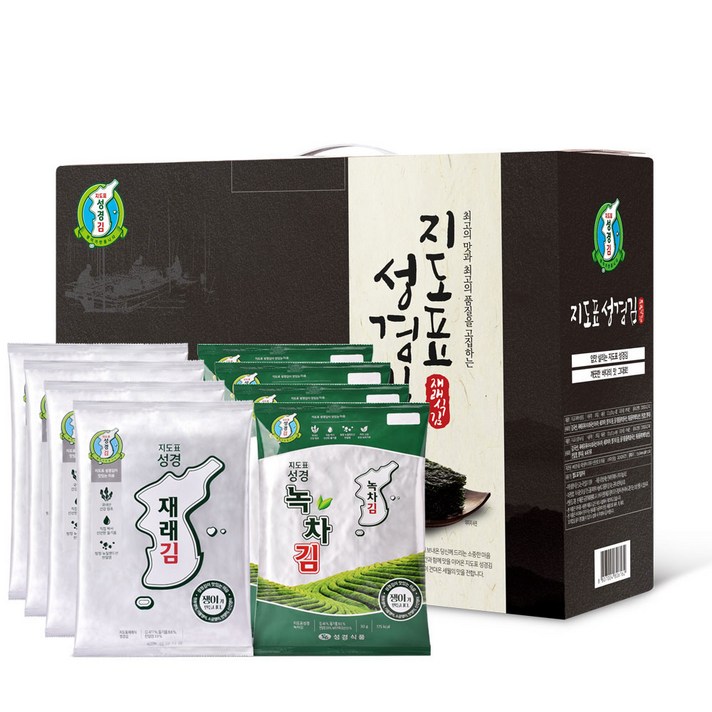 지도표성경 재래식 전장김 30g x 4봉 + 녹차 전장김 30g x 4봉, 1세트