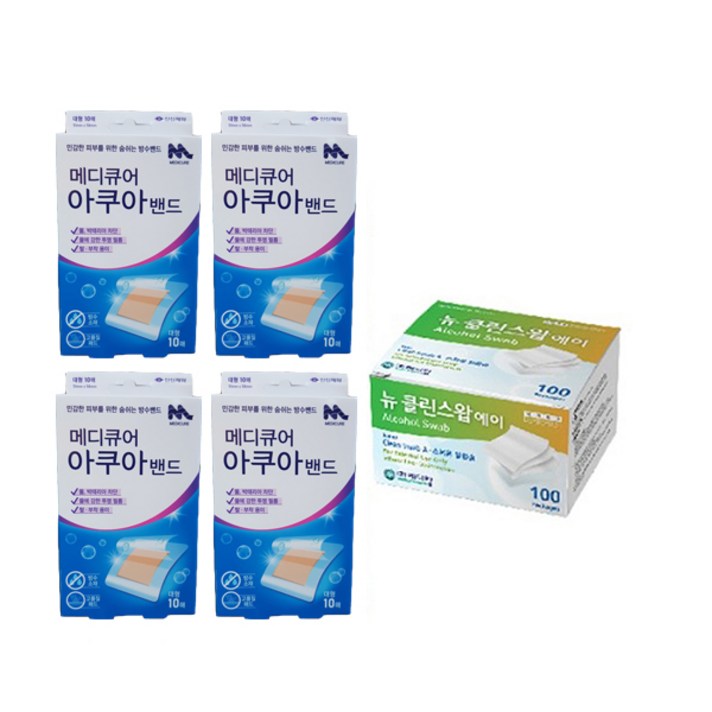 신신제약 메디큐어 아쿠아밴드 10p x 4개 + 알콜스왑 100p, 1세트
