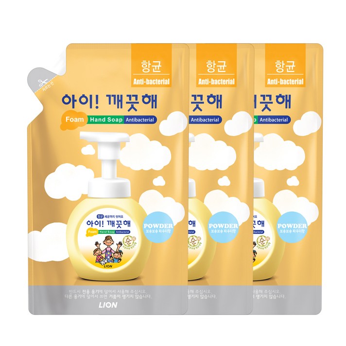 아이깨끗해 향균 거품 핸드 솝 순 리필, 450ml, 3개입