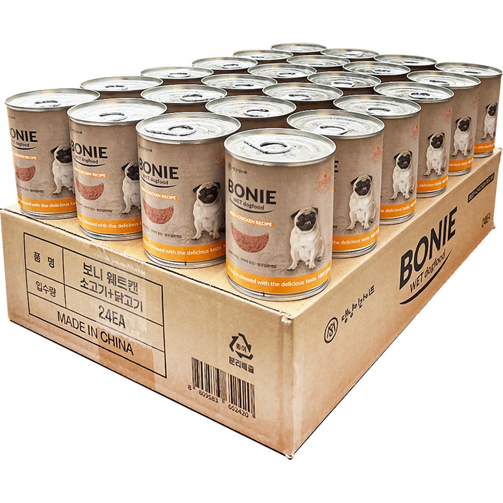 댕냥이라이프 강아지 보니웨트캔, 소고기  닭고기 혼합맛, 375g, 24개