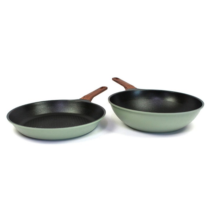 키친아트 IH모던 프라이팬 2종 세트, 그린, 프라이팬 28cm + 궁중팬 28cm