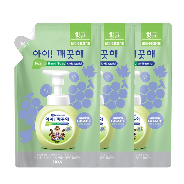 아이깨끗해 향균 거품 핸드 솝 청포도 리필, 450ml, 3개입