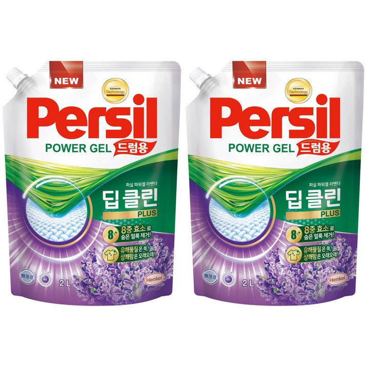 퍼실 딥클린 플러스 라벤더향 드럼용 액상세제 리필, 2L, 2개