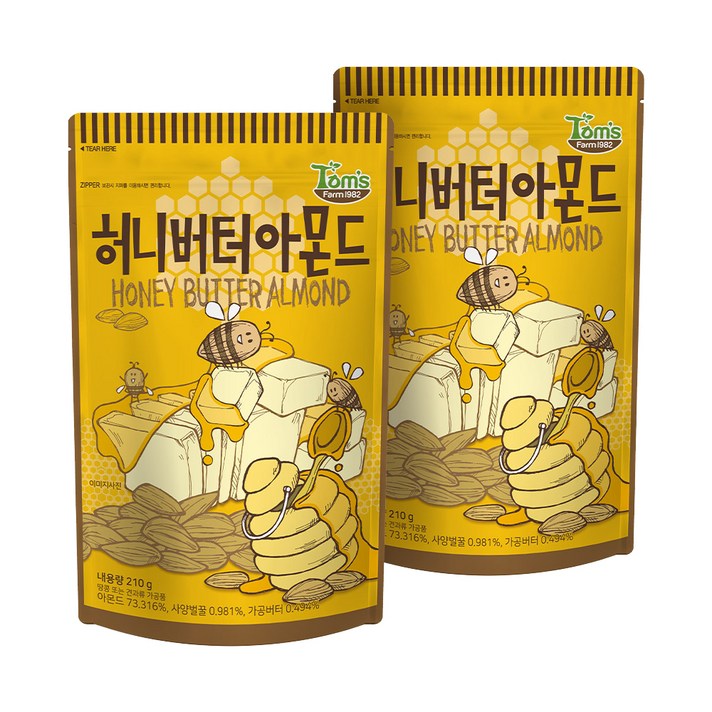 탐스팜 허니버터아몬드, 210g, 2개