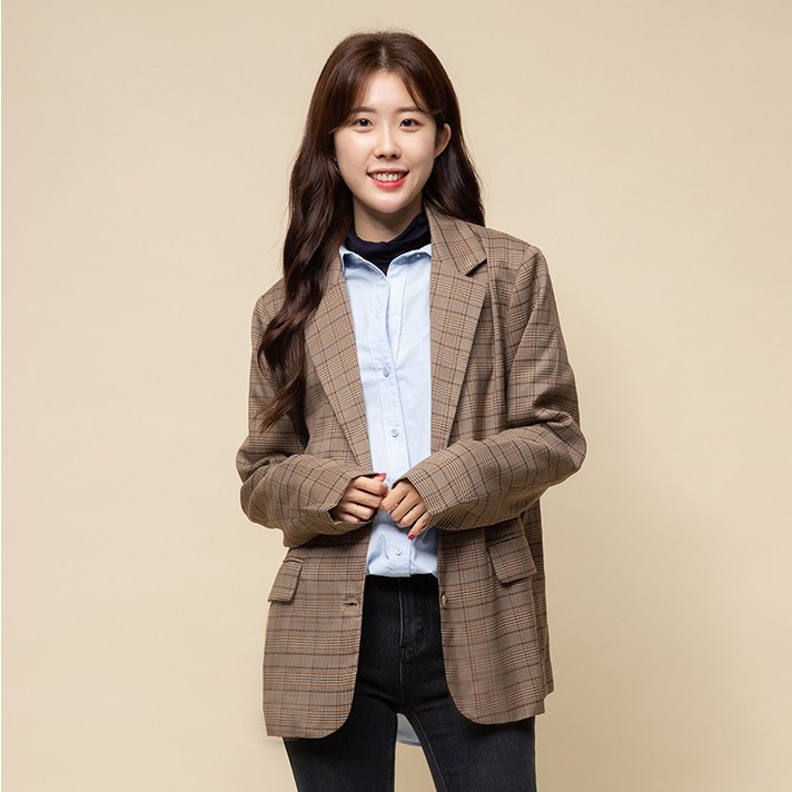 캐럿 여성 오버사이즈 체크 자켓