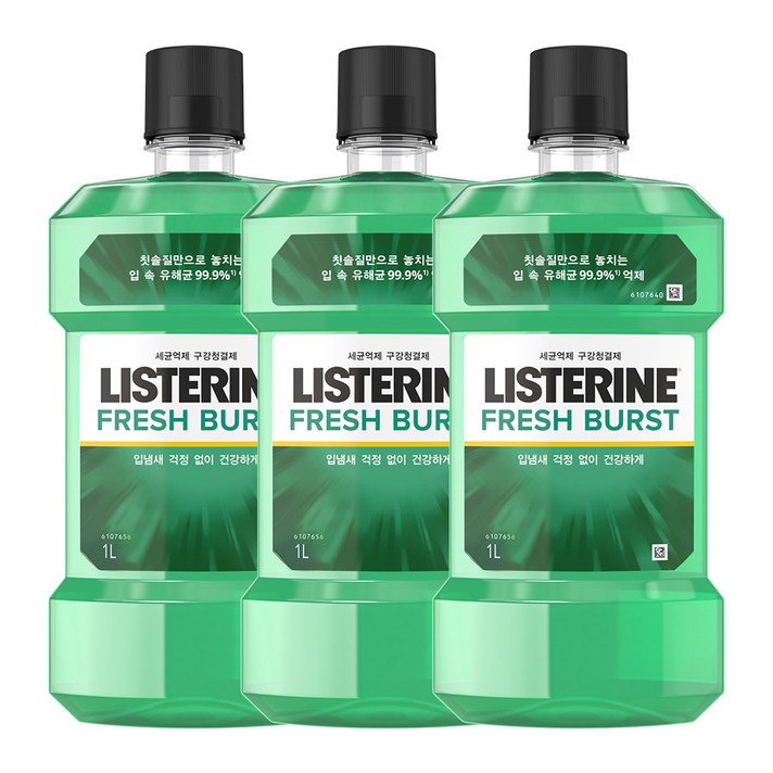 리스테린 후레쉬 버스트 구강청결제, 1000ml, 3개
