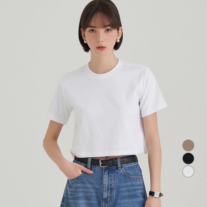 ELLE PARIS 세미 크롭 반팔 티셔츠 ELLE PARIS 세미 크롭 반팔 티셔츠