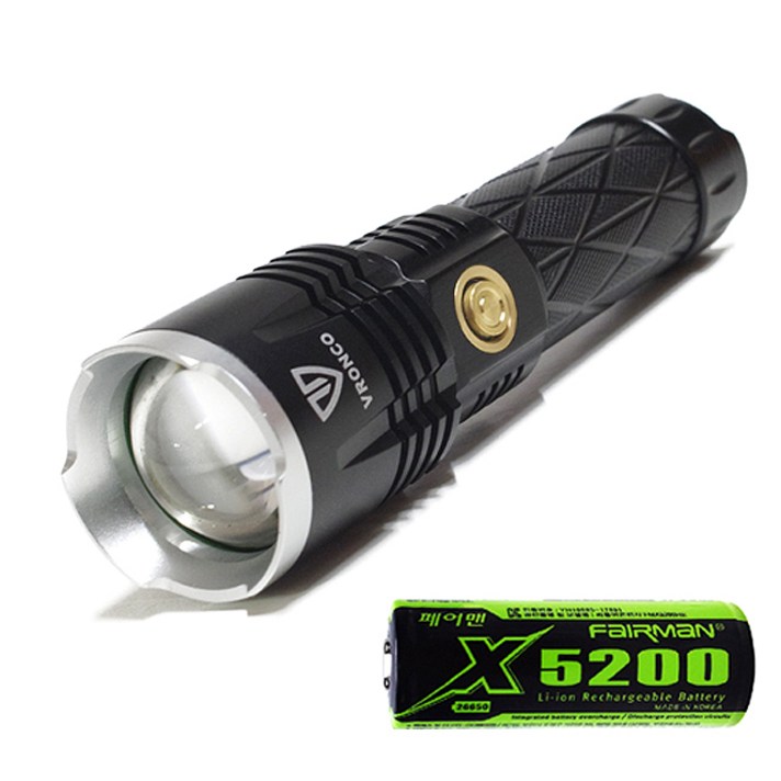 브론코 LED 줌라이트 XHP90 + 배터리 26650, 배터리 26650 포함