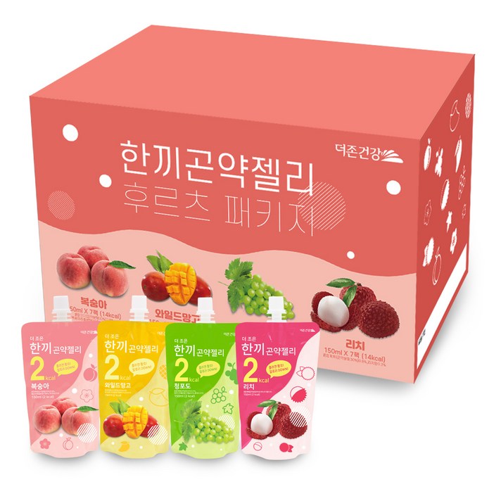 더존건강 한끼곤약젤리 복숭아 150ml x 7p + 와일드 망고 150ml x 7p + 청포도 150ml x 7p + 리치 150ml x 7p 세트, 1세트