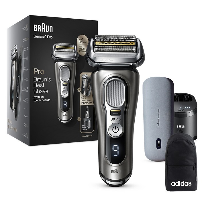 BRAUN 시리즈 9 PRO 전기면도기 + 파워케이스 + 아디다스 리니어 클래식 데일리 백팩, 브라운 시리즈9 PRO-9475CC / 5793, 그라파이트