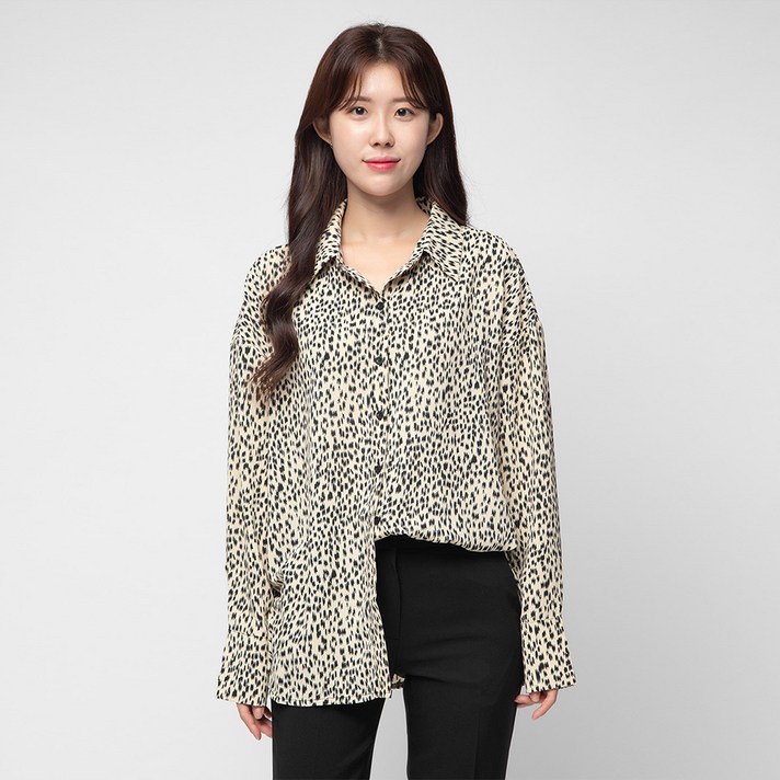 캐럿 여성용 루즈핏 레오파드 호피 셔츠 블라우스