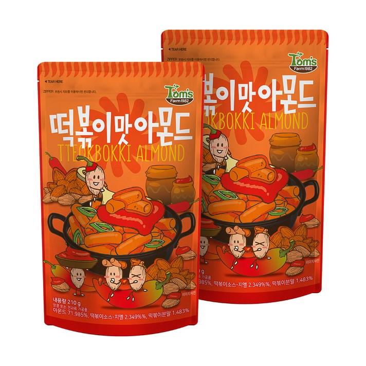 탐스팜 떡볶이맛 아몬드, 210g, 2개
