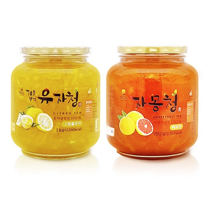 견과공장 겨울향기 프리미엄 햇과일청 2종 세트 유자청 1kg + 자몽청 950g, 1세트