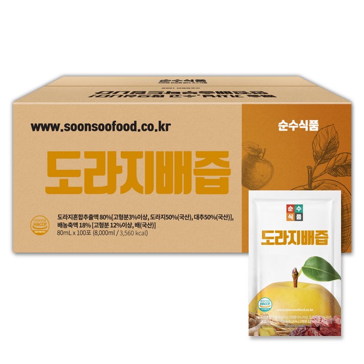 순수식품 도라지배즙, 80ml, 100개