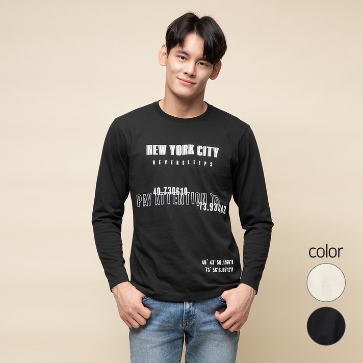 캐럿 남성용 레귤러 핏 긴팔 그래픽 티셔츠 NYC