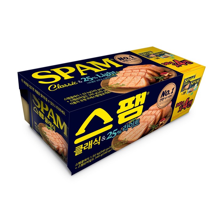 스팸 클래식 340g 3p + 25% 라이트 1p, 클래식 340g 3개입 + 마일드 340g 1개입, 1세트