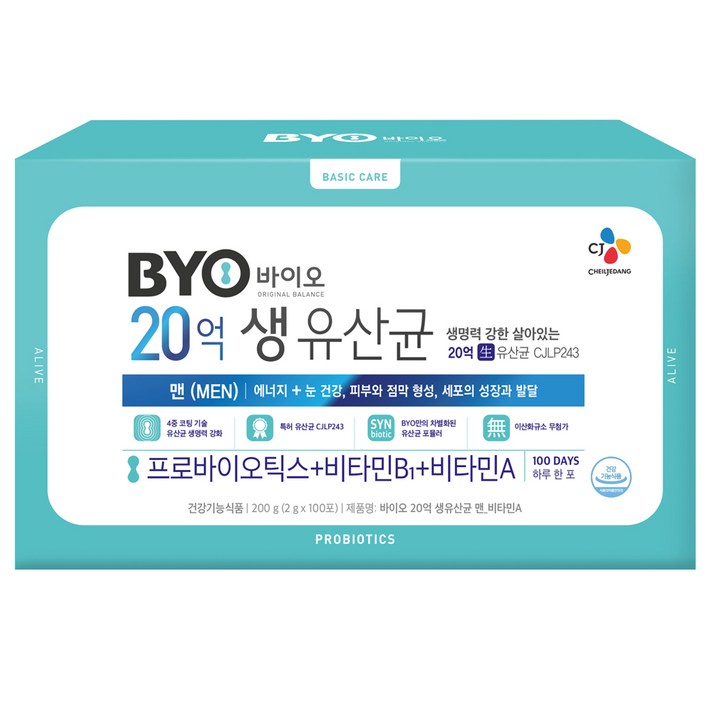 BYO 20억 생유산균 맨 비타민A, 2g, 100개