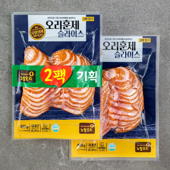 노랑오리 오리훈제 슬라이스, 400g, 2개