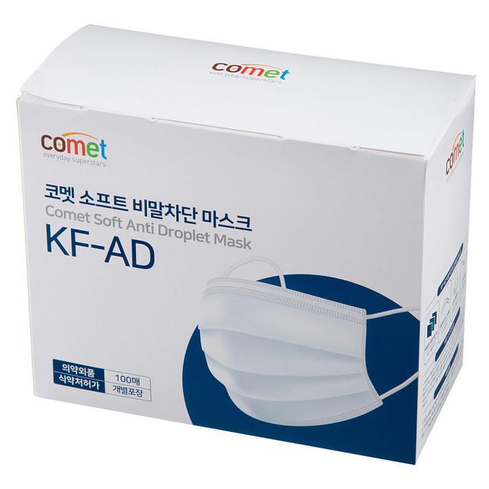 코멧 KF-AD 비말차단 마스크 (개별포장), 100개입, 1개