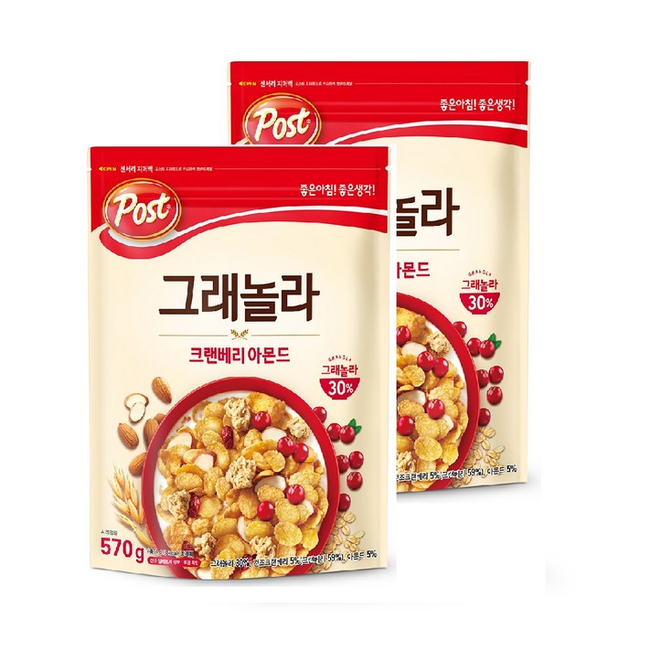 포스트 그래놀라 크랜베리 아몬드 시리얼, 570g, 2개