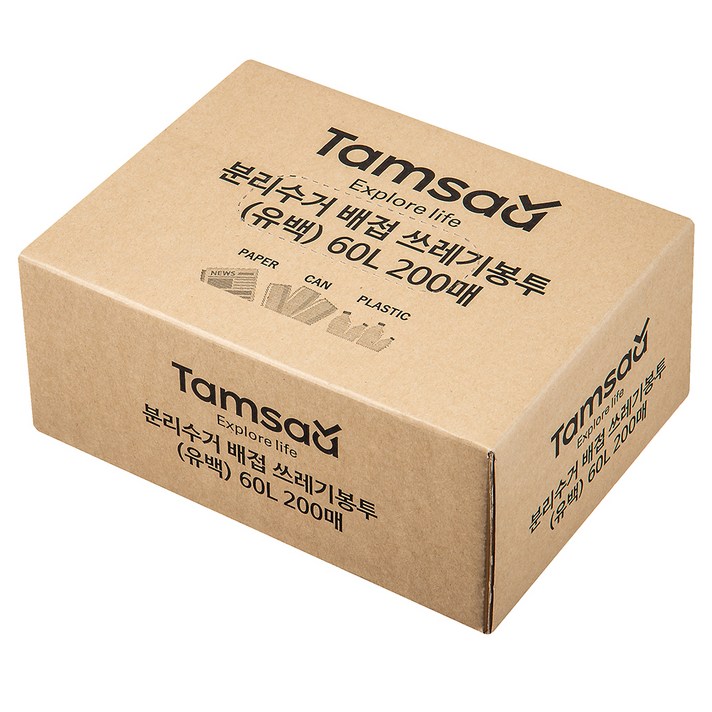 탐사 분리수거 배접 비닐 봉투, 60L, 200매, 화이트