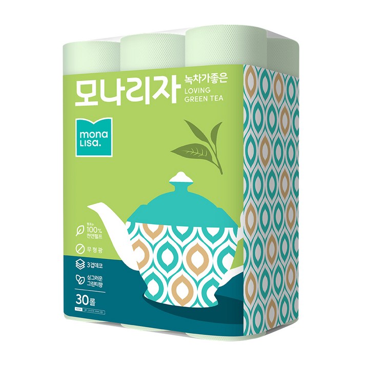 모나리자 녹차가 좋은 천연펄프 3겹 롤화장지 25m, 30롤, 1개