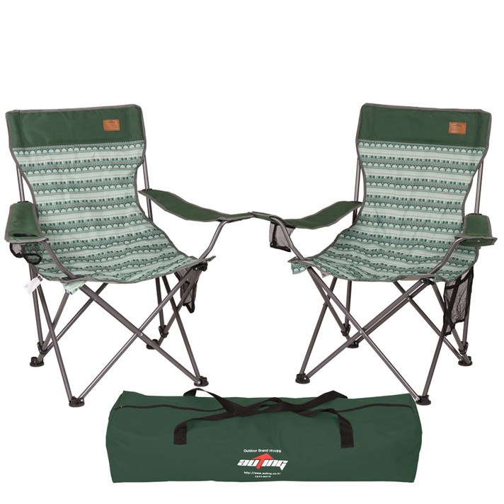 아웃팅 로얄와이드체어 2p + 캐리어백, 그린, 1세트