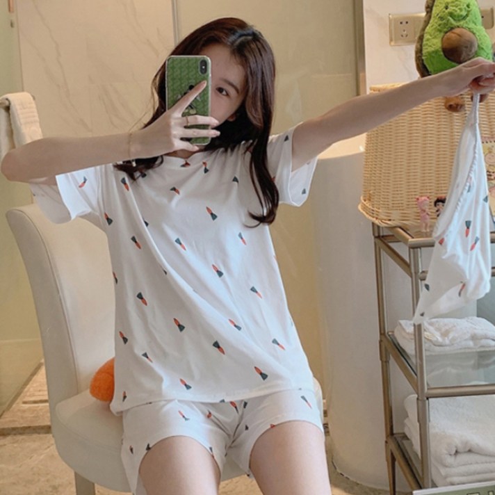 세컨핑크 여성용 반팔 투피스 잠옷 + 주머니 세트