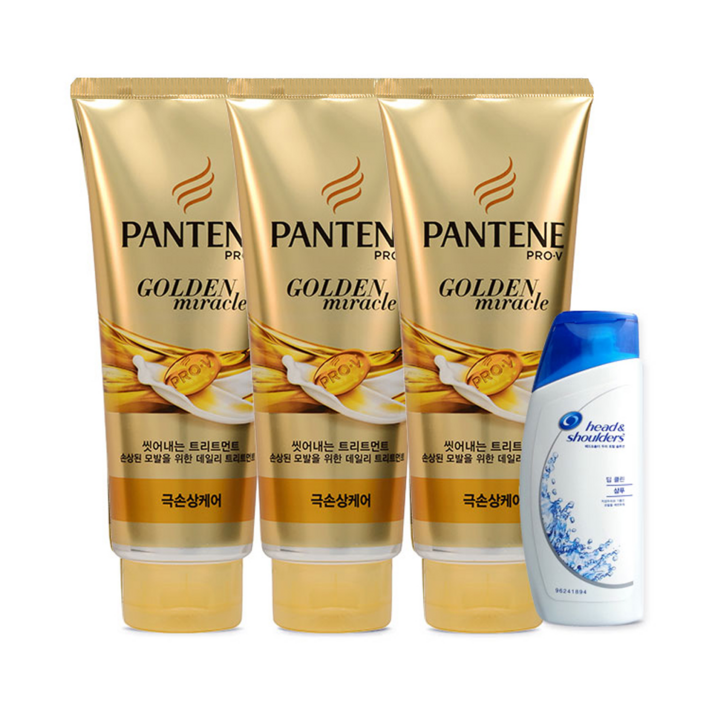 팬틴 극손상케어 트리트먼트 220ml 3p + 샴푸 90ml, 1세트