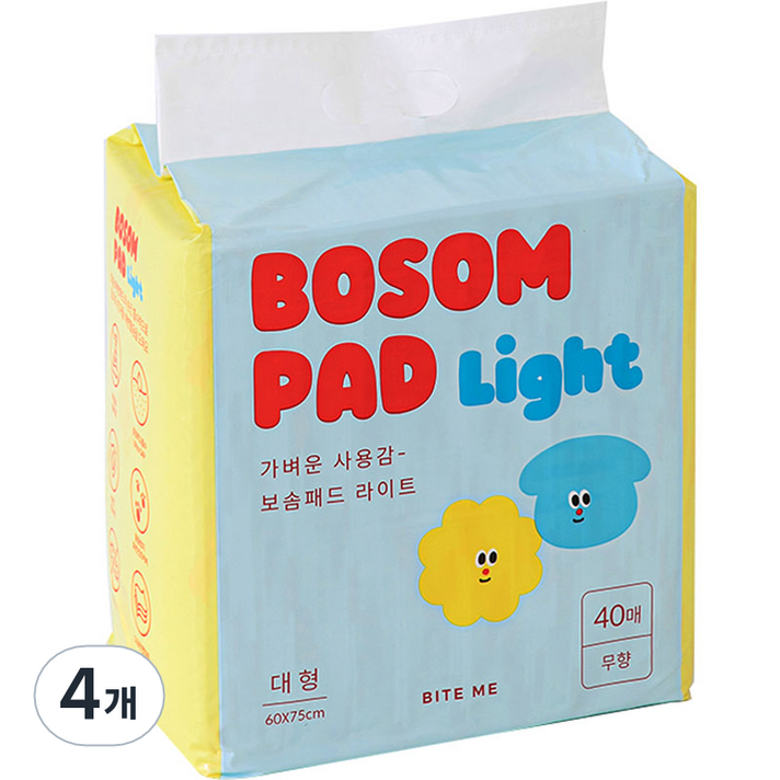 바잇미 보솜 라이트 배변패드 대형 무향, 40개입, 4개 바잇미 보솜 라이트 배변패드 대형 무향, 40개입, 4개