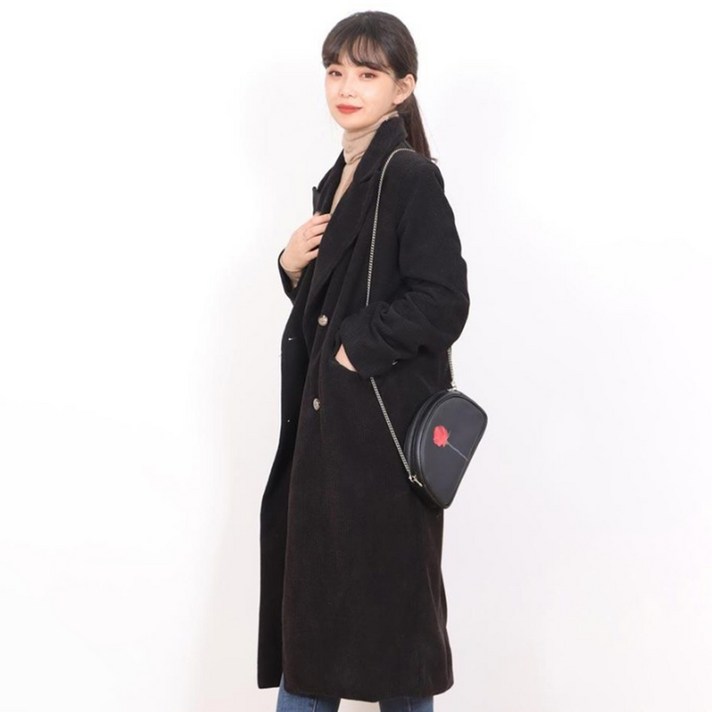 페이퍼먼츠 여성용 코듀로이 더블 버튼 롱 코트 13560