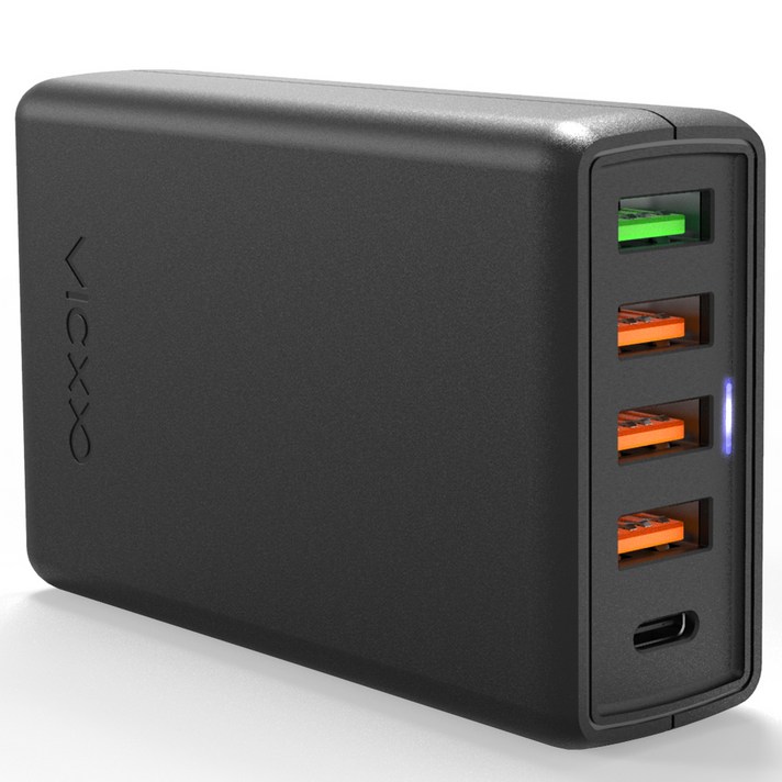 빅쏘 5포트 퀄컴 퀵차지 3.0 + USB PD C타입 고속 멀티 충전기 MAKAN-M1, 블랙, 1개