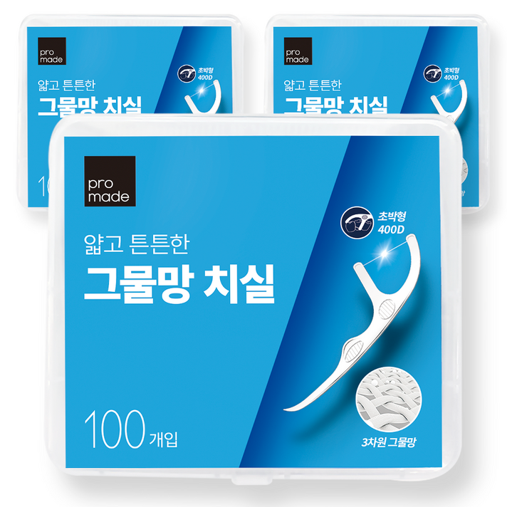 프로메이드 얇고 튼튼한 그물망 치실, 100개입, 3개