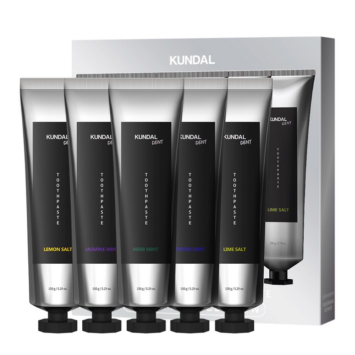쿤달 퓨어 리프레싱 치약 허브민트 150g + 페퍼민트 150g + 자스민민트 150g + 레몬솔트 150g + 라임솔트 150g 세트, 1세트