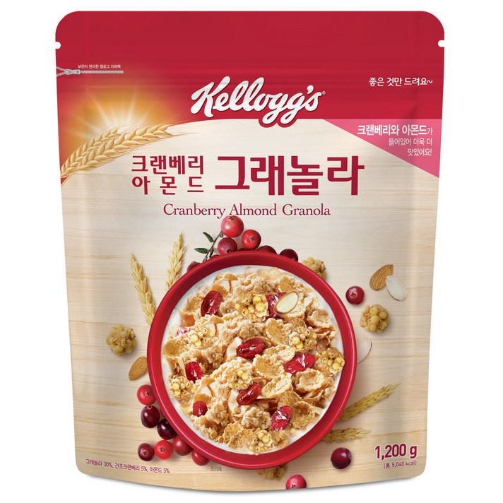 켈로그 크랜베리 아몬드 그래놀라 시리얼, 1200g, 1개