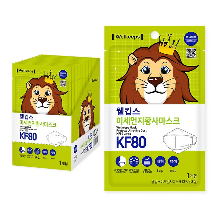 웰킵스 미세먼지황사마스크 대형 KF80, 1매, 25개입