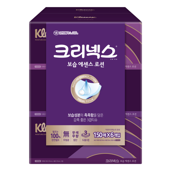 크리넥스 보습에센스 로션 천연펄프 미용티슈 3겹, 6개입, 1팩