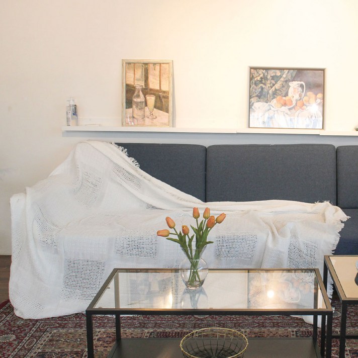 까사 재클린 에스닉 캠핑 소파 블랭킷, 32 와플 아이보리